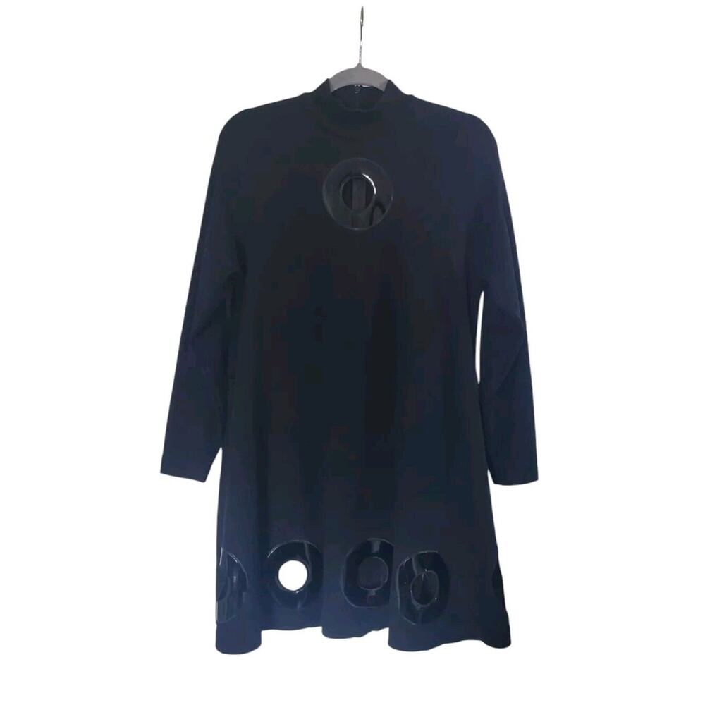 Andrea Jovine 60s Inspired Wool Black Open Circles Oversized Mini Dress, Size XS